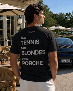 PLAY TENNIS, DRIVE PORCHE, DATE BLONDES